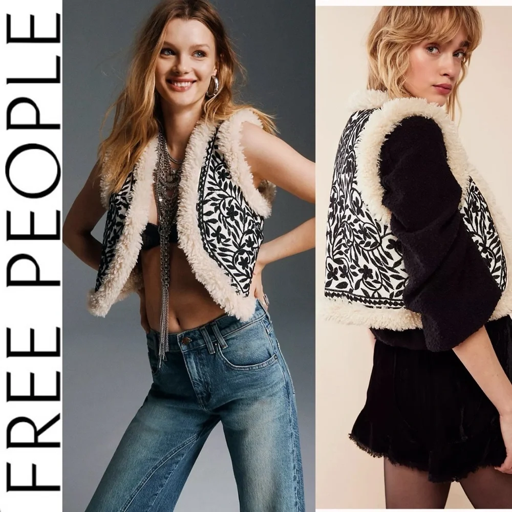 NWT FP One Noelle Sherpa Vest in ivory/black xs